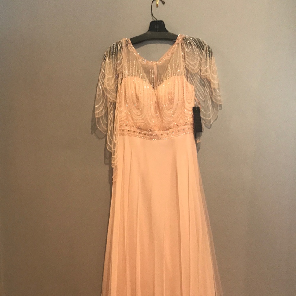 NWT, size 4 Blush gown with beaded butterfly cape